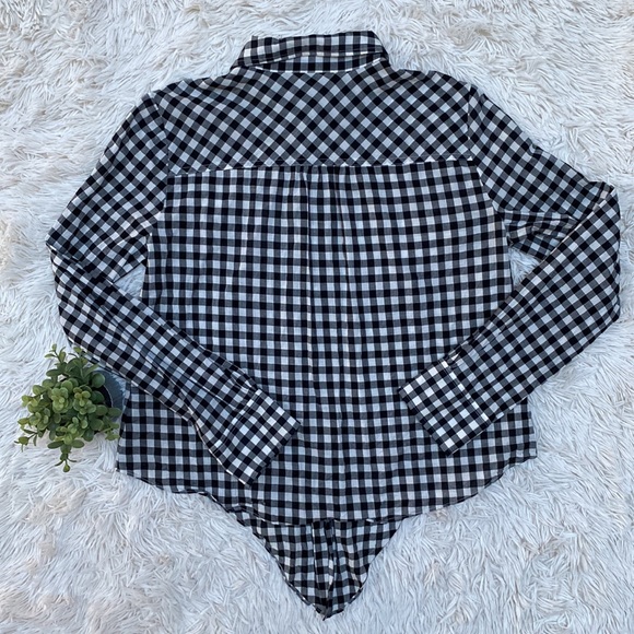 J. Crew Factory Check Tie Hem Button Down Shirt 💗 Black & White - Picture 4 of 13